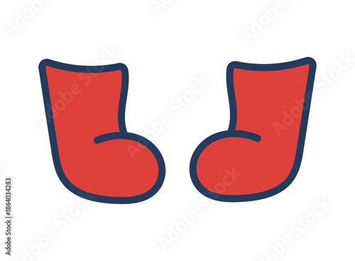 Pair of red snow, winter boots isolated on transparent. Hand drawn line drawing vector illustration. Traditional holiday, Christmas, seasonal design element, winter clothes, footwear clip art