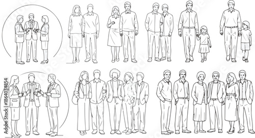Collection of diverse people sketches in line art style, showcasing the essence of community and individuality. Offering a glimpse into human connection and daily life through detailed linework.