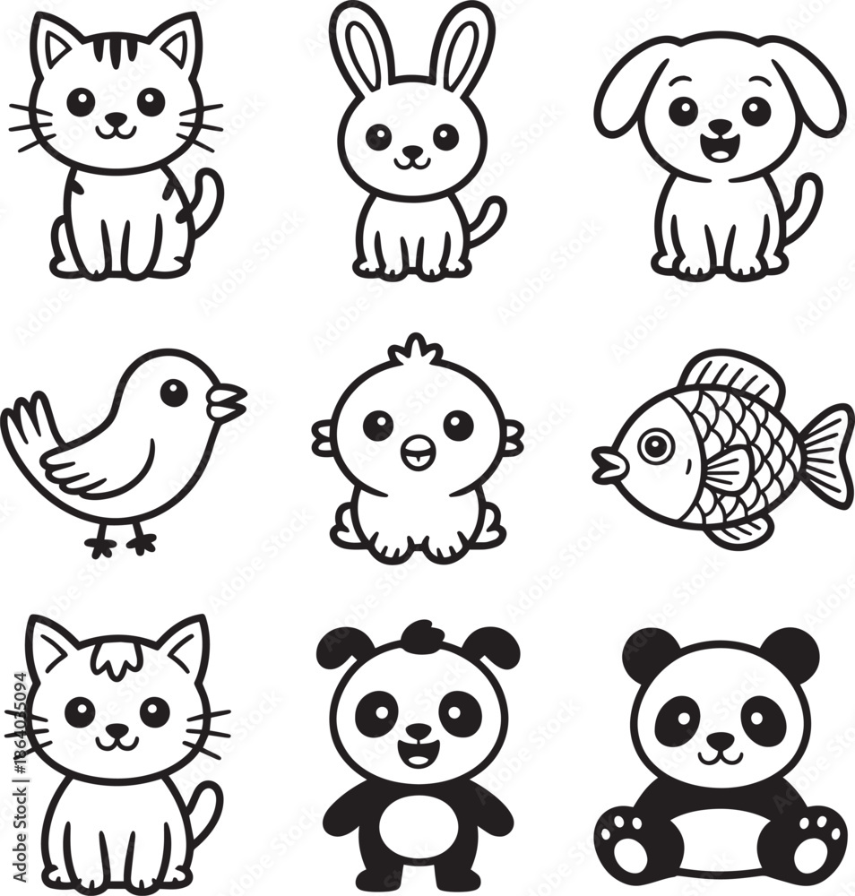 Obraz premium Cute Animal Faces Doodle Icon Collection