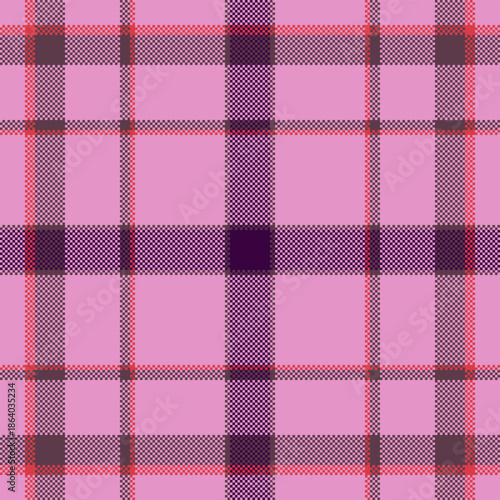 Checker fabric background textile, strong seamless texture tartan. Setting plaid vector check pattern in pink and dark colors.