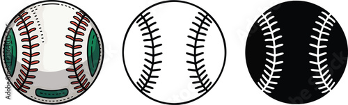 Baseball silhouette & Outline and illustration set isolated on transparent background