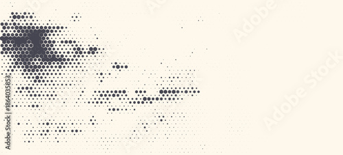 Abstract Vintage Halftone Hexagon Background. Abstract halftone background featuring hexagon and dot patterns with a vintage, distressed texture on a light beige surface.