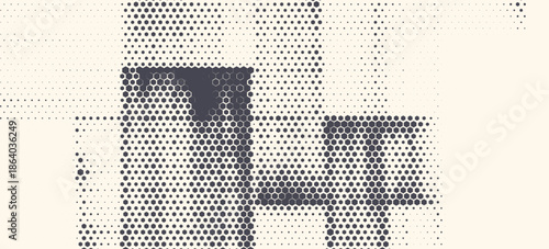 Abstract Vintage Halftone Hexagon Background. Abstract halftone background featuring hexagon and dot patterns with a vintage, distressed texture on a light beige surface.