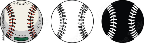 Baseball silhouette & Outline and illustration set isolated on transparent background