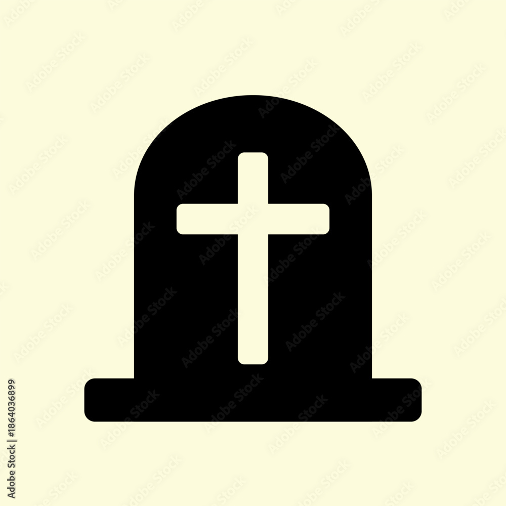 Obraz premium Christian Grave Marker Icon Simple Flat Cemetery Tombstone