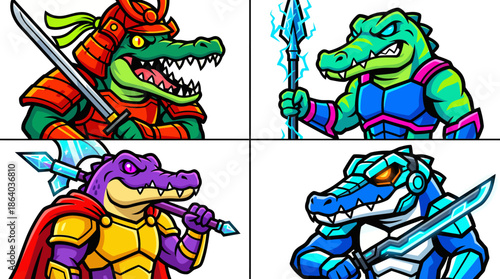 Crocodile RPG Character Collection – Tank, Archer, Mage and Soldier