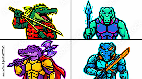 Crocodile RPG Character Collection – Tank, Archer, Mage and Soldier