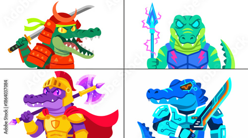 Crocodile RPG Character Collection – Tank, Archer, Mage and Soldier