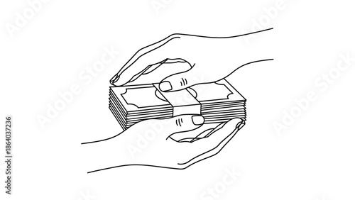 Hands exchanging a stack of money 1.