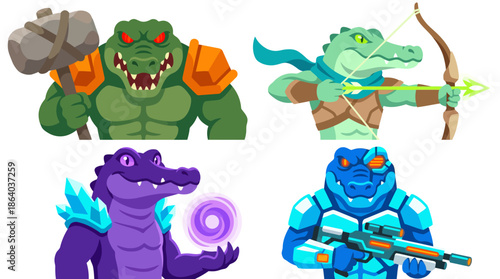 Crocodile RPG Character Collection – Tank, Archer, Mage and Soldier