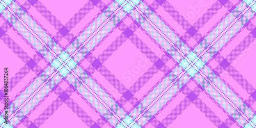 French textile fabric plaid, november texture background tartan. Screen check pattern seamless vector in purple and cyan colors.