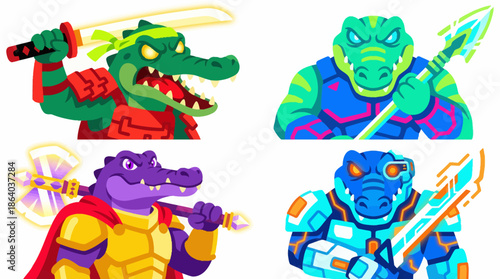 Crocodile RPG Character Collection – Tank, Archer, Mage and Soldier