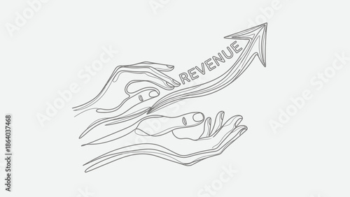 Hands supporting upward trending revenue graph symbolizing financial growth and success.