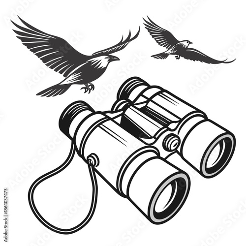 Birds in flight with binoculars