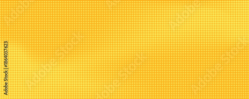 Yellow halftone pattern. Retro comic gradient background. Bright orange pixelated dotted texture overlay. Cartoon pop art faded gradient pattern. Vector backdrop for poster, banner.