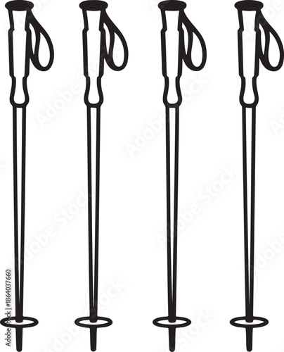 Set of Nordic walking poles Outline vector illustration isolated On Transparent Background