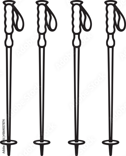 Set of Nordic walking poles Outline vector illustration isolated On Transparent Background