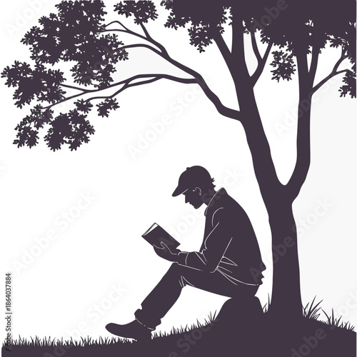 Man reading under tree