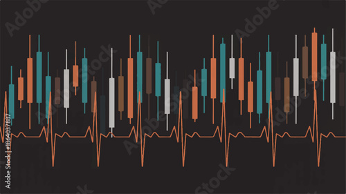 A stock market trading chart visualization displayed on a digital screen showing market fluctuations and trends.