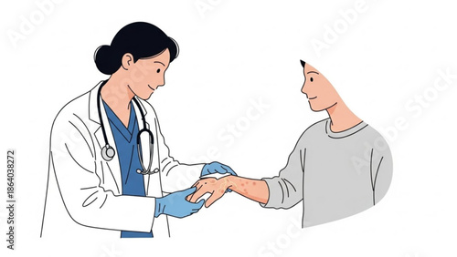 Doctor examining patients hand medical consultation and healthcare concept illustration for clinic website and presentation