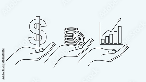 Hands holding dollar sign coins and growth chart representing financial growth and investment.