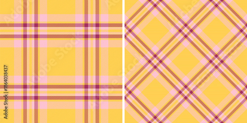 Plaid vector tartan of check texture background with a fabric pattern seamless textile. Set in food colors. Creative gift paper ideas.