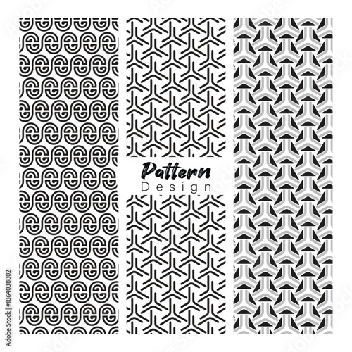 A set of seamless monochrome geometric patterns featuring vintage floral lace and black textile textures for elegant vector wallpaper design