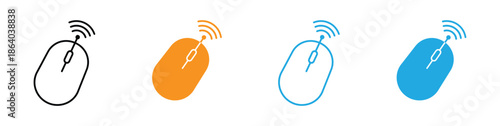  wireless computer mouse. Wireless computer mice in different colors and signal strength. Wireless computer mouse icon graphic design art. 
