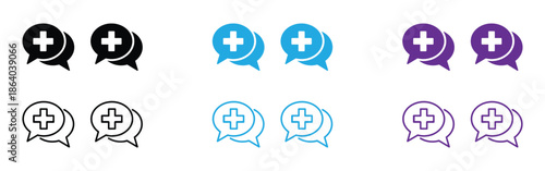 Medical chat icons set. healthcare communication and consultation symbols, doctor and patient messaging for telemedicine, hospital, and education projects. 