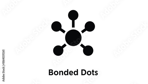 A simple black and white graphic depicting a central dot connected to surrounding dots symbolizing connection