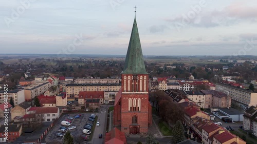 Wallpaper Mural Aerial Drawsko Poland church city center circle 3 4K. North east Poland. Agriculture land, forest, farm rural landscape. Historical trade and military training center for Polish and American army.  Torontodigital.ca