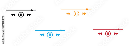 play and pause icon . play and pause button icon. Media player icons rewind play pause. Colorful pause button icons on sliders for multimedia controls. 