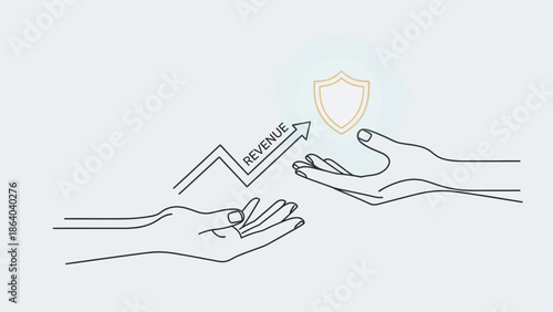Business Growth and Security Concept with Hands and Shield.