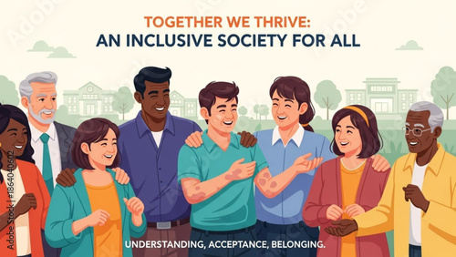Diverse group of people standing together representing an inclusive society for all with concepts of understanding acceptance and belonging