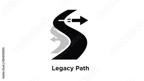 A stylized black and gray arrow shaped like an s suggests direction and a pathway forward
