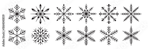 Snowflakes Geometric Ornaments Winter Season Christmas Holiday Elegant Shapes Frosty Weather Cold Temperature Decorative Elements Vector Collection Season Greetings Design