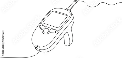 Continuous single line drawing of a digital medical glucose meter device for diabetes blood sugar monitoring and healthcare.