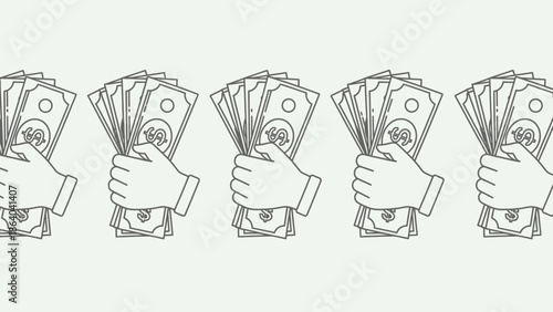 Hands holding stacks of cash money illustration.