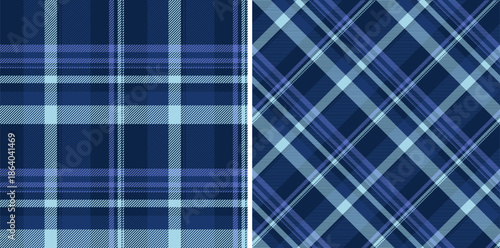 Vector check plaid of textile seamless background with a fabric pattern texture tartan. Set in sea colors for creative uses of ornamental silk tape.