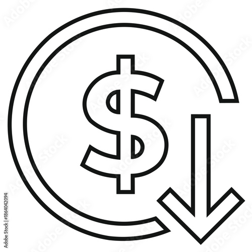 dollar arrow down rate decrease price value finance icon sign rising business