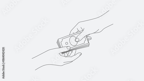 Two hands exchanging money in a transaction.