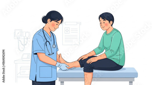 Nurse examining patients foot during medical checkup illustration of healthcare and treatment for foot pain isolated on white background