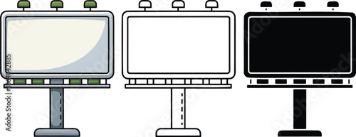 Blank billboards silhouette & Outline and illustration set isolated on transparent background