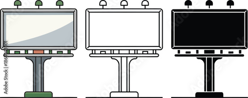 Blank billboards silhouette & Outline and illustration set isolated on transparent background