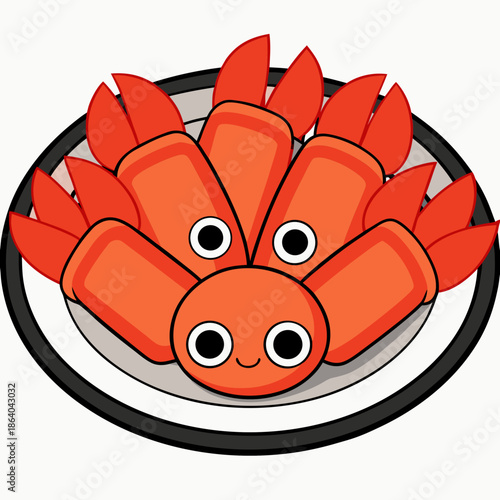 Imitation crab stick served on a dish against a white surface, emphasizing seafood product appearance
