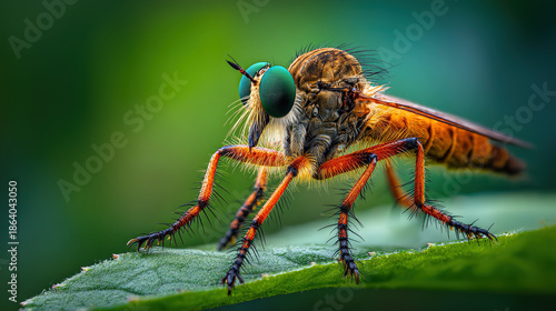 Wallpaper Mural Robber Fly Perched On Green Leaf Torontodigital.ca