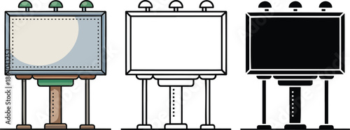 Blank billboards silhouette & Outline and illustration set isolated on transparent background