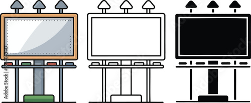 Blank billboards silhouette & Outline and illustration set isolated on transparent background