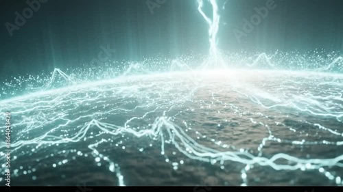 Glowing energy lines emerge from a textured surface