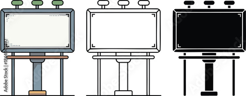 Blank billboards silhouette & Outline and illustration set isolated on transparent background